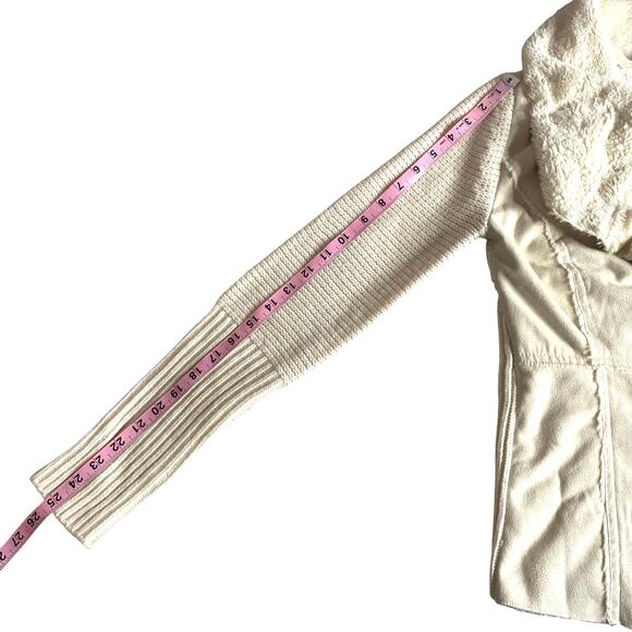 Knox Rose Vegan Suede Sherpa Open Cardigan Cream Sweater Small Boho Cowgirl - Picture 15 of 16